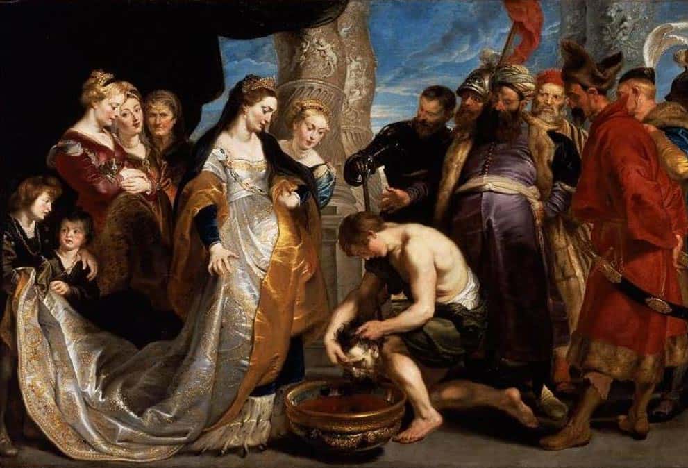Queen Tomyris plunges the head of King Cyrus the Great into a vessel of blood, by Rubens