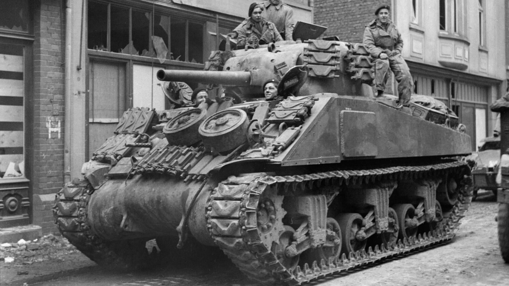 M4 Sherman with a 75mm gun in Kevelear, Germany, 1945